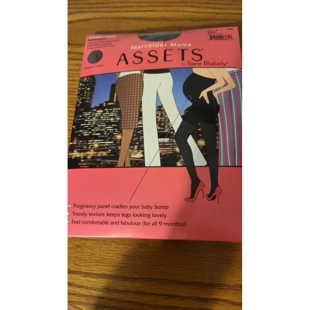 Marvelous Mama Assets Spanx Black Opaque Stripe Taming Maternity Tights Size 3
